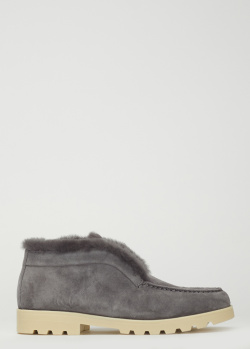 Замшеві черевики на хутрі Santoni сірого кольору, фото